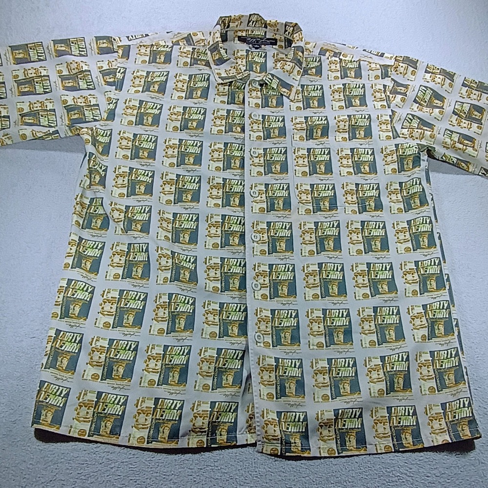 Ruff Ryders Mens Dirty Denim Button Up Shirt Gray XL All Over Print Streetwear